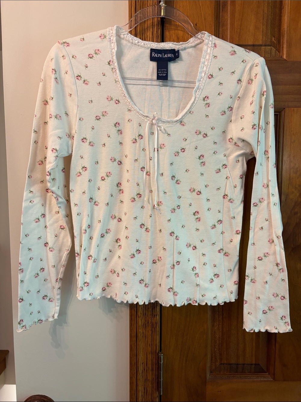 Ralph Lauren Cream Long-Sleeve Floral Pajama Top